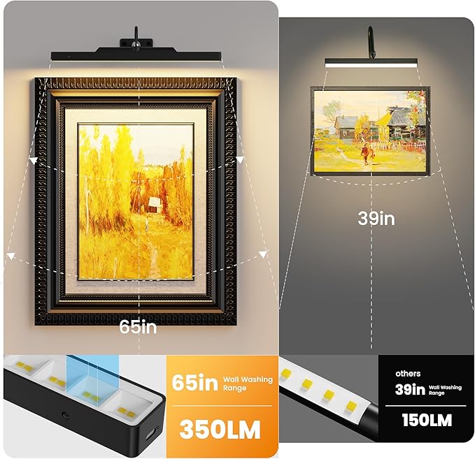 2Pack Picture Light, 13Hrs Lasting Battery Operated Picture Lights for Paintings,16in Remote Control Display Art Light with Timer for Wall Painting, Frame, Portrait, Display,Artwork,Gallery- Black
