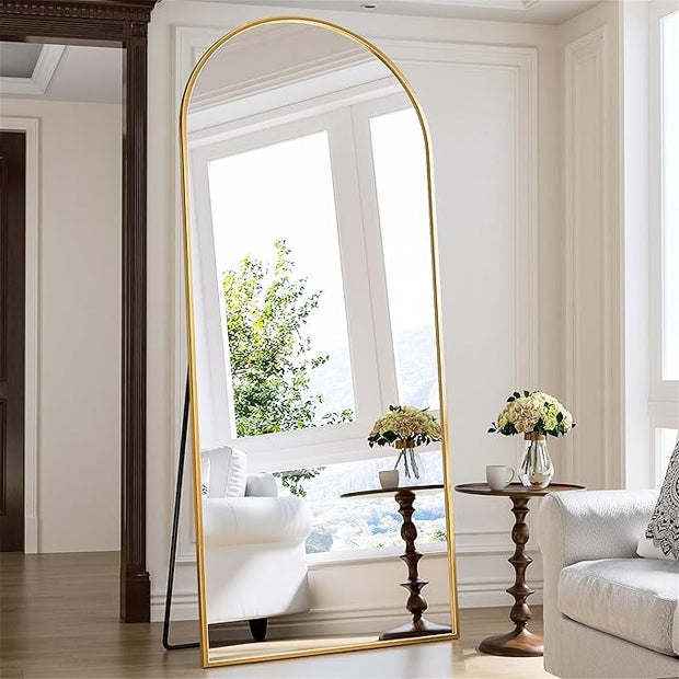Antok Arched Full Length Mirror, 71"x28" Gold Metal Frame Floor Mirror for Bedroom Living Room, Freestanding/Wall Mount/Leaning