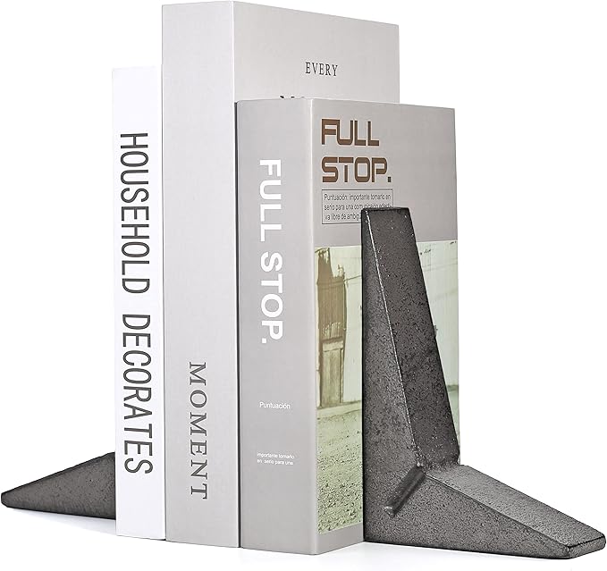 Ambipolar Cast Iron Bookends, Sharp Triangle Theme, Black Decorative Bookends for Home Decor, Office Desk, Bookshelves, Bookends for Heavy Books