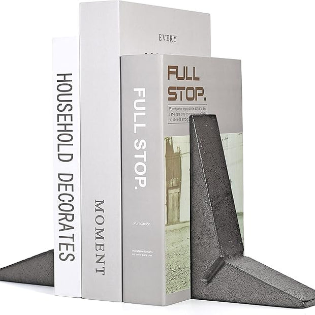 Ambipolar Cast Iron Bookends, Sharp Triangle Theme, Black Decorative Bookends for Home Decor, Office Desk, Bookshelves, Bookends for Heavy Books