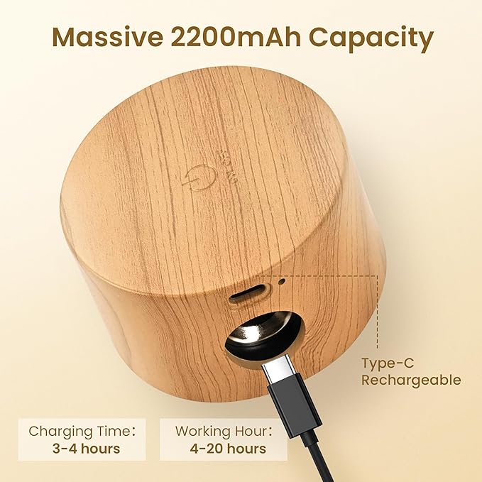 Wall Mounted Lamp LED Wall Lights with Rechargeable Battery Operated, 3 Color Temperatures & 3 Brightness Levels 360°Rotate Magnetic Ball, Cordless Sconces for Bedroom Reading Bedside,Wood-2 Pack