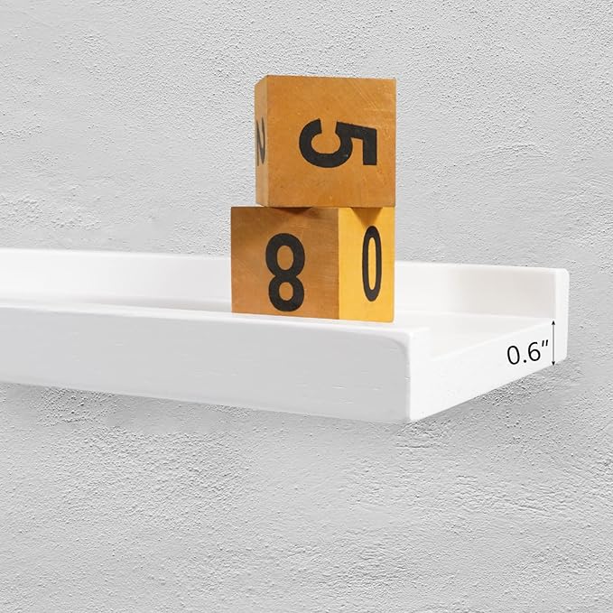12 Inch Floating Shelves Wall Mounted, Solid Wood Wall Shelves for Decor and Storage, Picture Ledge Shelf for Bedroom/Bathroom/Living Room/Kitchen/Laundry Room, White Color, 12*4*1.5, 1 Pack