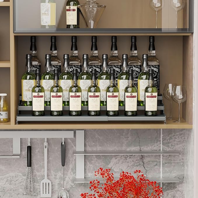 Expandable Spice Rack Storage organizer with 3-Tier step shelf cabinet,seasoning rack organizion.Great for Kitchen countertop shelves,Bathroom,dressing table,Cupboard,Pantry and more(2packs/Gun-gray)