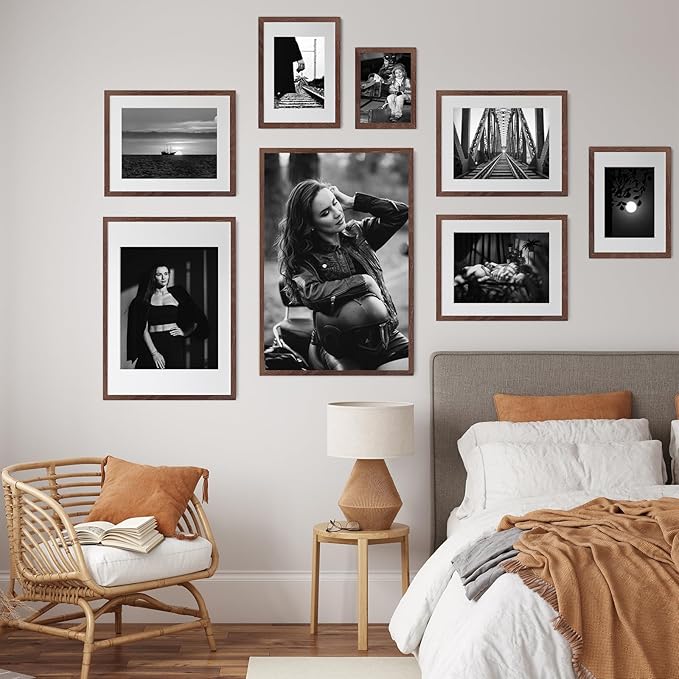 puthiac 12x16 Solid Oak Wood Picture Frame, Fits 8x12 with Mat or 12x16 Without Mat, Wall Display Only, Vertical or Horizontal, Plexi Front, 1 Pack, Walnut