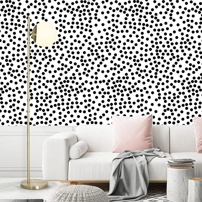 17.3”x120” Black and White Polka-Dot Wallpaper Self-Adhesive Contact Paper Moire Dot Peel and Stick Decorative Wallpaper Spots Contact Paper for Walls Bedroom Living Room Nurseryls