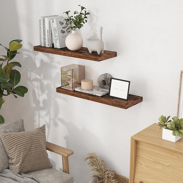 Fun Memories 32" W x 9.3" D Floating Shelves, Rustic Wood Deep Shelves for Bedroom, Kitchen, Living Room, Long Floating Shelf for Wall, Storage Display Wall Shelf for Books Decor, Rustic Brown