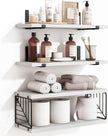 Fixwal 3+1 Tier Bathroom Floating Shelves Over Toilet, 15.8in Farmhouse Rustic Wood Shelves, Wall Decor for Bathroom, Living Room,Bedroom and Kitchen (White)