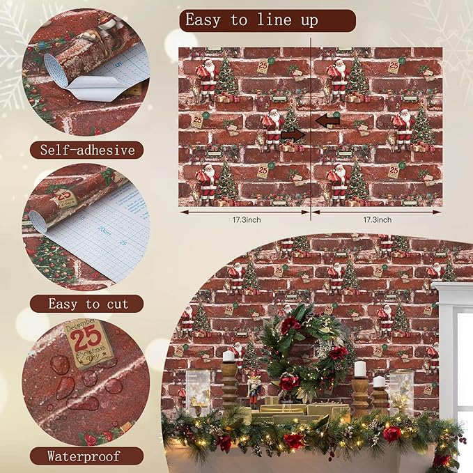 Christmas Wallpaper Brick Wallpaper Peel and Stick 17.3