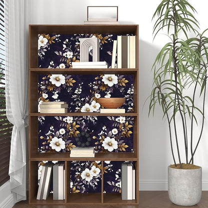 Vintage Floral Wallpaper Peel and Stick Purple White Flowers Contact Paper 17.5" x 118" Wall Paper Self Adhesive Vinyl Waterproof Removable for Kitchen Bathroom Shelves Cabinet Drawer Table Decor