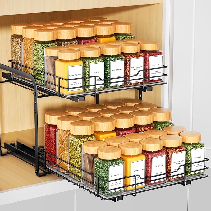 RCHYFEED Spice Organization for Cabinet,2 Tier Pull out Spice Rack Organizer for Inside Cabinets & Pantry, Slide out Heavy Duty Spice Shelf Rack for Kitchen Seasoning (11.5