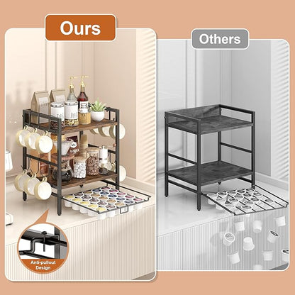 Coffee-Bar-Organizer With 25 K Cup & 12 Mup Holder, 3-Tier Kitchen Countertop Organizer For Coffee Station, Coffee Bar Shelf For Counter