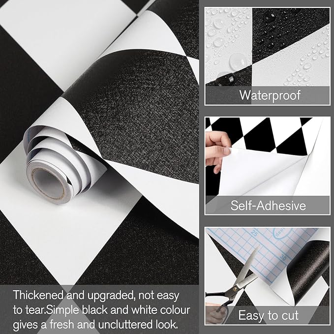 Black and White Peel and Stick Wallpaper Diamond Wallpaper Rhombus Contact Paper 17.3