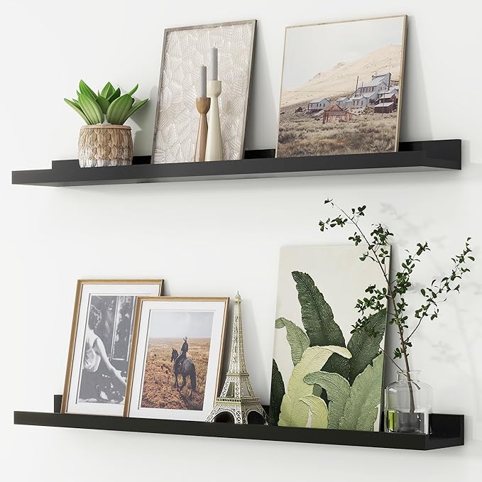 Picture Ledge Shelf, Floating Shelves Set of 2, 36 Inches Nursery Book Shelves for Toys Storage, Kids Bookshelf Wall Mounted for Living Room Bedroom Decor Books Photo Frames, Black