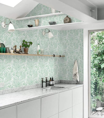 17.3"x393" Peel and Stick Wallpaper Boho Green Leaf Contact Paper Sage Green Botanical Wall Paper Self Adhesive Removable Wallpaper for Cabinets Drawers Bedroom Decor Waterproof Vinyl Roll