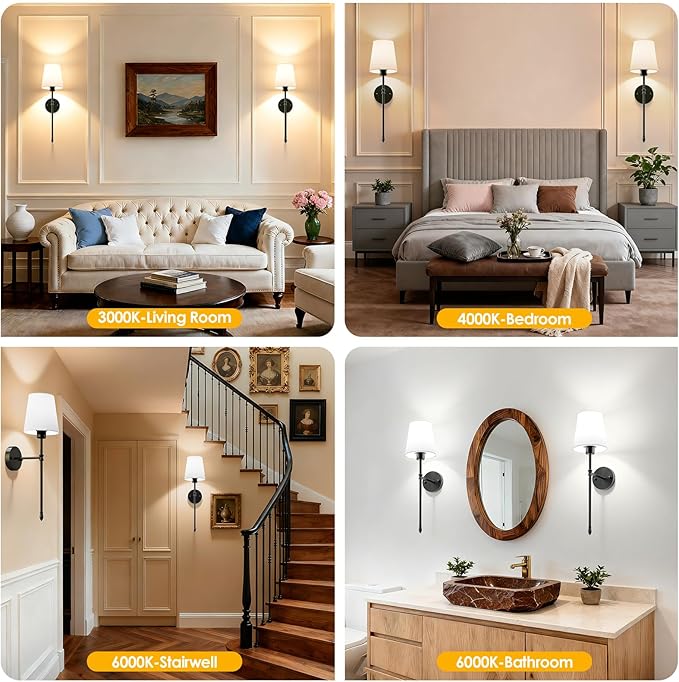 OCATO Battery Operated Wall Sconce: 10000mAh Wireless Wall Sconces Set of Two Rechargeable Lamp Dimmable Magnetic Lights with 7 RGB Colors and Remote Walls Decor for Bedroom Living Room Hallway