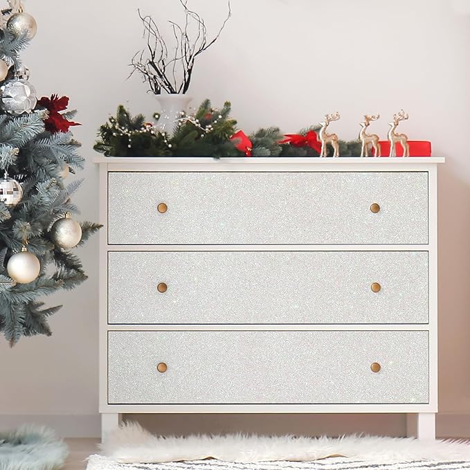 CHIHUT Iridescent Off White Glitter Peel and Stick Wallpaper Sparkle Self Adhesive Removable Wallpaper Decorative Fabric Roll Glitter Wall Covering for Cabinets Drawers Walls 15.7''x100''