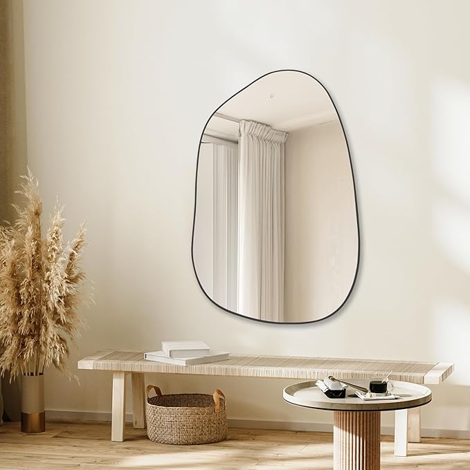 PERFNIQUE Irregular Wall Mirror Asymmetrical Mirror, 40''x26'' Black Mirror for Bathroom Bedroom Living Room Entryway, Decorative Modern Wall Decor, Wall Mounted Mirror (Black, 40
