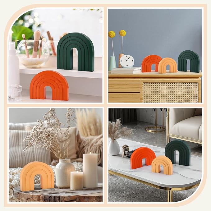 Set of 3 Boho Shelf Decoration Wooden Arch Decor Wood Rainbow Arch Mantel Book Ends for Table Living Room Office Nursery Home Aesthetic Decorations