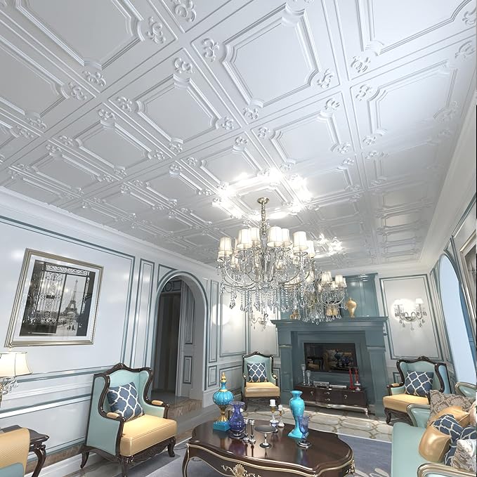 Art3d Drop Ceiling Tiles 24x24 in White (12-Pack, 48 Sq.ft), Wainscoting Panels Glue Up 2x2