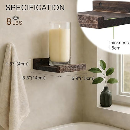 Z metnal Mini Floating Shelves, Small Natural Wooden Display Wall Shelf for Picture Ledge, Pawlownia, Wall Mounted, 6 x 5.5inch, 3 Pack