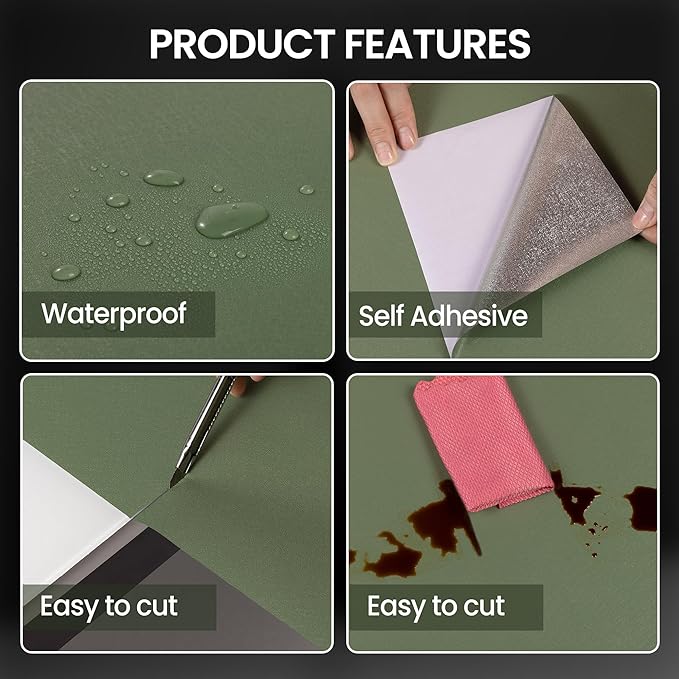 practicalWs Green Contact Paper Peel and Stick Wallpaper with Tools, Modern Removable Wall Paper for Bedroom Walls, 17.7'' x 236.2'' Self-Adhesive Thickened Wallpaper for Kitchen Cabinets and Drawers