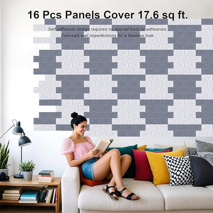 WoveN SounD Brick Acoustic Wall Panels Seamless Visual, High Density, Sound Proof Wall Decor, Noise Blocker Felt Wall Tiles for Home, Studio, Office & Focus Zones (Moon & Silver Gray), 16x12x0.4 Inch