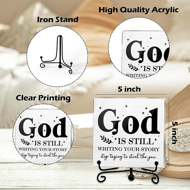 Modern Farmhouse Decor, Home Decor For Living Room, Boho Chic Aesthetic Shelf Decorations, Christian Dear God Acrylic Sign, Farmhouse Entryway Tv Stand Fireplace Coffee Table Decoration (17)