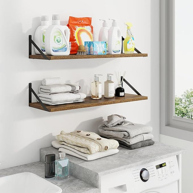 Axeman 30 Inch Floating Shelves | 10 Inch Deep Brown Wall Shelves Set of 2 | 30" W x 10" D Rustic Brown Floating Shelves for Living Room Bathroom Kitchen