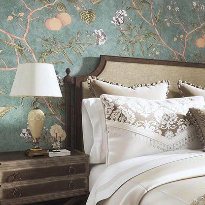 Green Floral Wallpaper Peel and Stick Bird Wallpaper 17.5" x 196.8" Vintage Leaf Contact Paper Waterproof Self Adhesive Botanical Modern Wall Paper for Bedroom Kitchen Cabinet Decor
