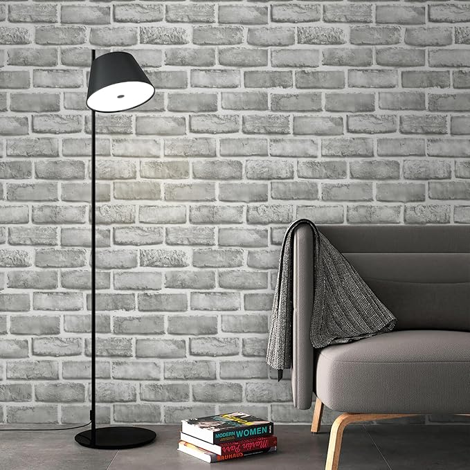 Guvana Grey Brick Wallpaper Peel and Stick Wallpaper 3D Brick Contact Paper Self Adhesive Wallpaper for Bedroom Modern Removable Wall Paper Vinyl Film Decor Backsplash Walls 17.3"×118"