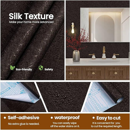 Abyssaly Brown Peel and Stick Self Adhesive Wallpaper - Removable Waterproof Bathroom Countertop Contact Paper 15.7" X 118" - Kitchen Vinyl Wrap for Cabinet Countertops - Wall Cover Counter Top Paper
