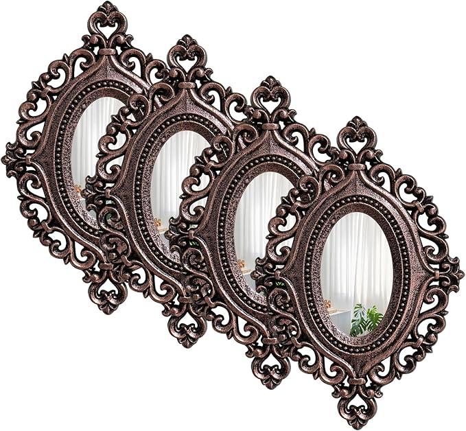 ZEXUIRU Set of 4 Wooden Rustic Wall Mirror Vintage Style Decorative Entry Mirror Farmhouse Wall Decoration for Living Room Bedroom Bathroom Kitchen