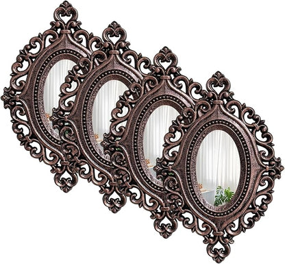 ZEXUIRU Set of 4 Wooden Rustic Wall Mirror Vintage Style Decorative Entry Mirror Farmhouse Wall Decoration for Living Room Bedroom Bathroom Kitchen