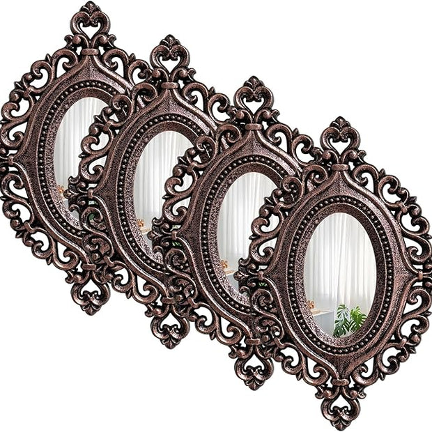 ZEXUIRU Set of 4 Wooden Rustic Wall Mirror Vintage Style Decorative Entry Mirror Farmhouse Wall Decoration for Living Room Bedroom Bathroom Kitchen
