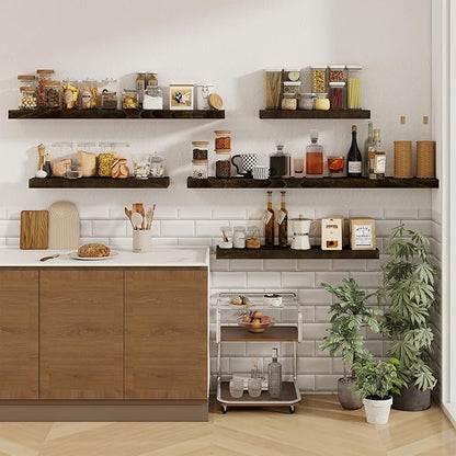 fuqing Floating Shelves for Wall - 36 Inch Dark Wood Shelves Set of 2-36 Inch Wide x 9.3 Inch Deep x 1.6 Inch Thick Wood Wall Shelves for Room Decor & Storage