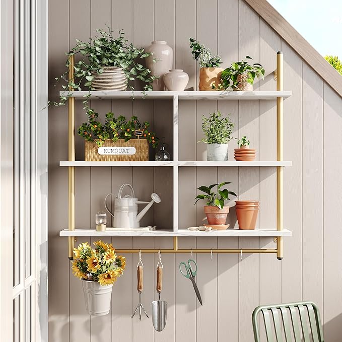 Bestier Kitchen Shelves Wall Mounted Floating Pipe Shelving 3 Tier 41.5