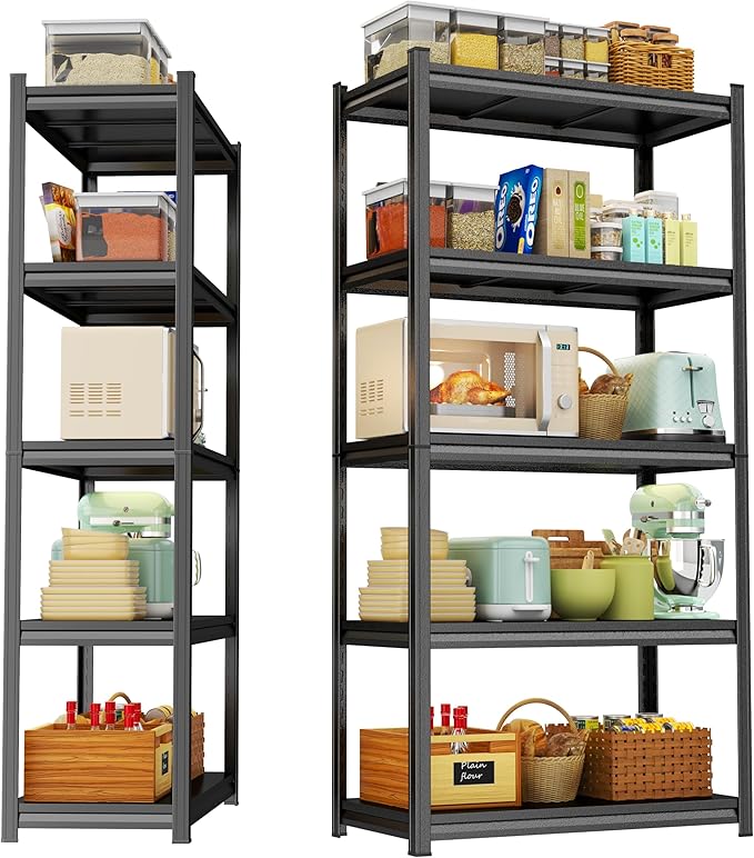 Kitchen Storage Shelves Island with Narrow Space, 78" H Microwave Stand Station with Adjustable Metal Shelve, Stable Steel Structure, Coffee Bar Station Table, Estantes para Cocina, 32" Wx14 Dx78 H