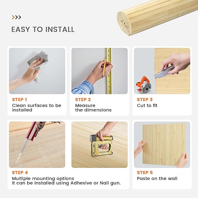 Bamboo Wall Panels for Interior Wall Decor: Natural Flexible Pole Wrap Decorative Wall Panel, Wainscoting Wall Cladding Paneling for Living Room,Bedroom,Office,Ceiling,Kitchen 1ft X 8ft
