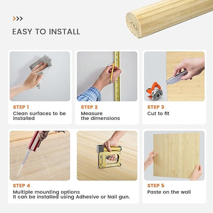 Bamboo Wall Panels for Interior Wall Decor: Natural Flexible Pole Wrap Decorative Wall Panel, Wainscoting Wall Cladding Paneling for Living Room,Bedroom,Office,Ceiling,Kitchen 1ft X 8ft