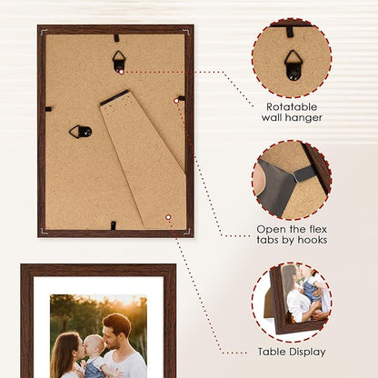 FIXSMITH 5x7 Picture Frame Bulk-4 Pack, Photo Frame with HD Plexiglass, Display Pictures 4x6 with Mat or 5x7 Without Mat, Brown Picture Frames Collage Wall Decor, Wall & Tabletop Picture Frames