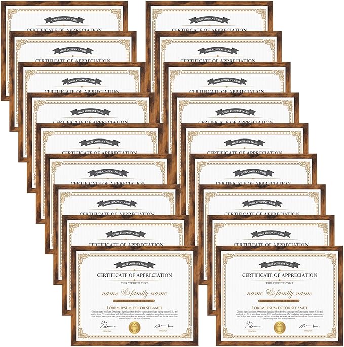 Hoikwo 18 Packs 8.5x11 Rustic Brown Multi Plastic Picture Frames Set with Plastic Cover for Family Photos, Artwork, Light Weight Bulk 8.5 by 11 Frames Pack for Wall Hanging and Table