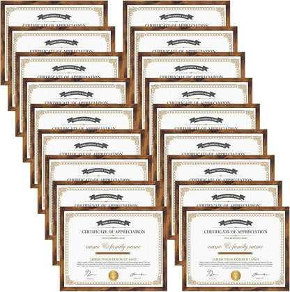 Hoikwo 18 Packs 8.5x11 Rustic Brown Multi Plastic Picture Frames Set with Plastic Cover for Family Photos, Artwork, Light Weight Bulk 8.5 by 11 Frames Pack for Wall Hanging and Table