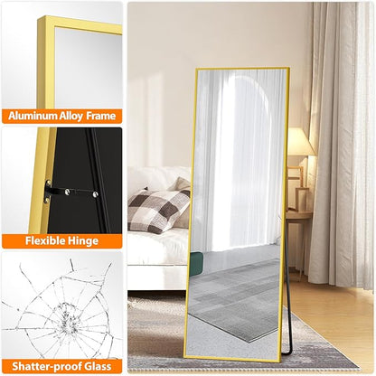 Standing Mirror Full Length Mirror,15" x 56" Large Floor Mirror with Aluminium Frame for Door Bedroom Bathroom Living Room(Gold)