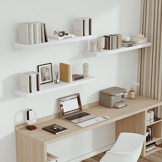 Vivelove Single Floating Shelves 48 Inches, 48 x 10 inch Deep x 1.8 in Thick, Long Wall Shelves Heavy Duty 80 lbs for Bedroom, Living Room, Kitchen, Office, Modern Shelf Book Home Decor, White