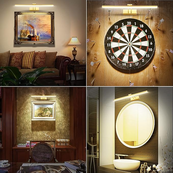 Picture Light,5000mAh Rechargeabl Art Lights for Paintings,Remote 16" Display Accent Lighting with Timer and Dimmable for Wall,Frame,Portrait-Brass