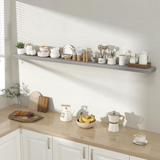 72 Inch Floating Shelves for Wall 1 Pack, 72" Wall Shelves for Books, Storage, Decor, Wall Mounted Floating Shelf with Invisible Brackets for Kitchen, Living Room, Gray