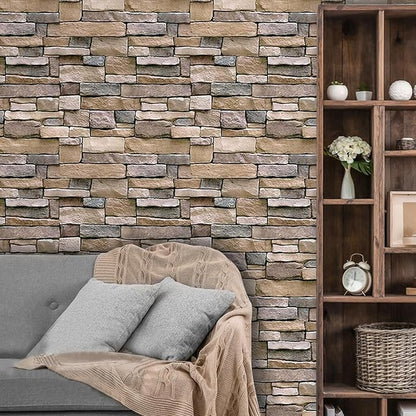 Abyssaly Stone Wallpaper Brick Wallpaper Peel and Stick Stone Backsplash Self-Adhesive Removable Vinyl Wraps Grey Faux Brick Shelf Paper 17.71" X 236" Home Decorations Contact Paper