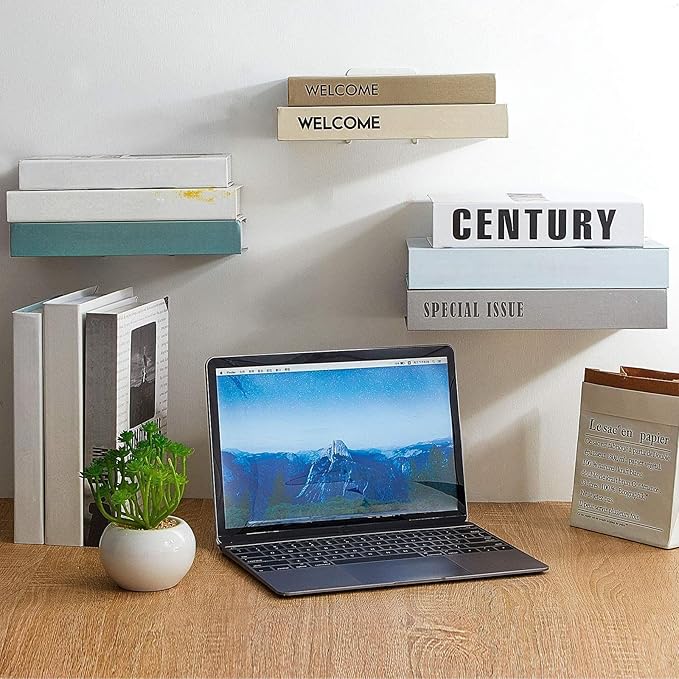 Jetec 6 Pack Invisible Floating Bookshelf Wall Mounted Floating Bookshelves Heavy Duty Book Organizers Hidden Book Shelf Metal Shelves Holder for Books Bedroom Living Room Home Office (White)