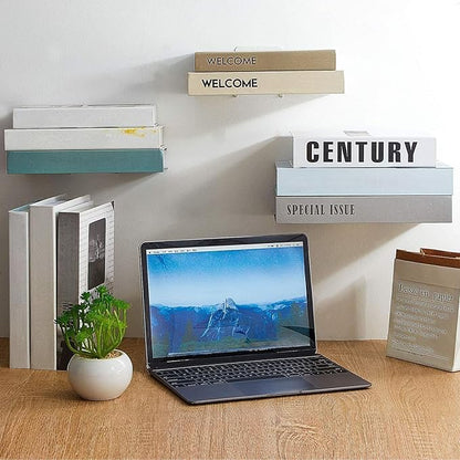 Jetec 6 Pack Invisible Floating Bookshelf Wall Mounted Floating Bookshelves Heavy Duty Book Organizers Hidden Book Shelf Metal Shelves Holder for Books Bedroom Living Room Home Office (White)