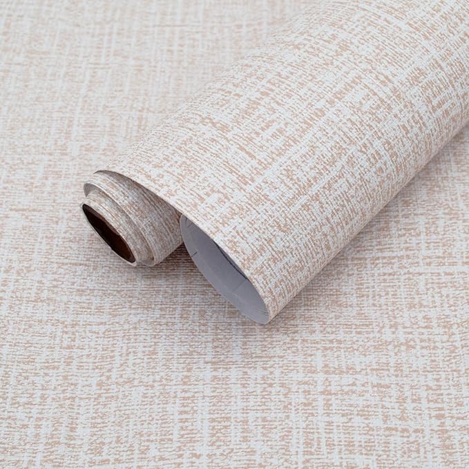 Yancorp 24"x120" Textured Fabric Khaki Wallpaper Faux Grasscloth Peel and Stick Self-Adhesive Wallpaper Linen Removable Wall Paper Cabinets Counter Top Liners